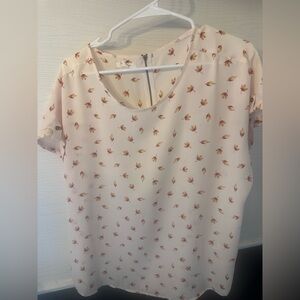 Maurices Cream Blouse with Pink Floral Pattern
